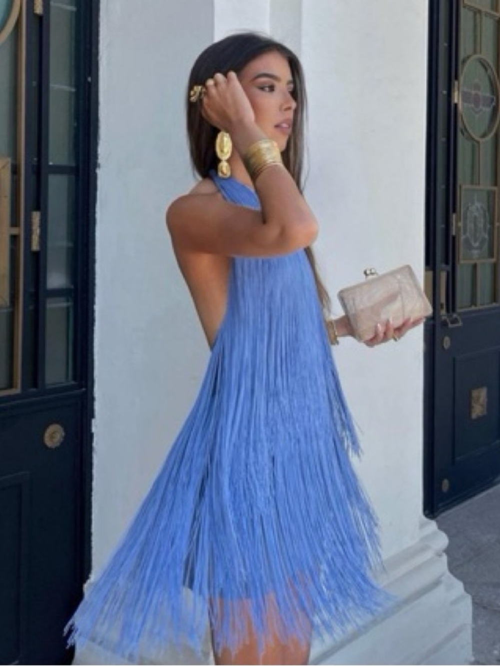 Rare Blogger Fave Zara Periwinkle Blue Fringe Halter Mini Dress Small - Picture 10 of 12